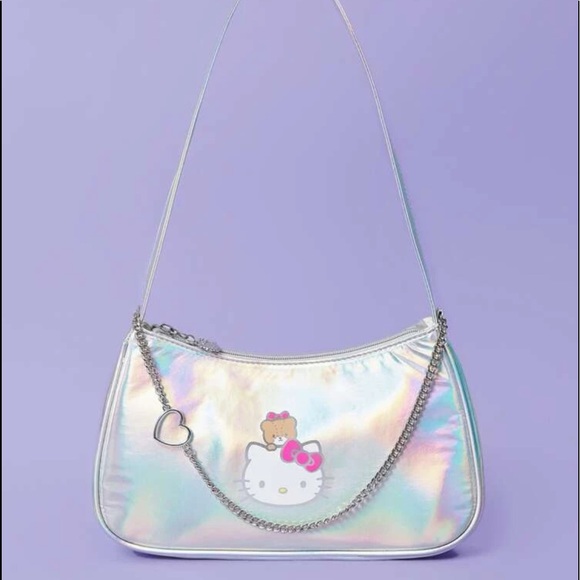 SHEIN X Hello Kitty and Friends Graphic Cat heart and Chain Design Baguette Bag.